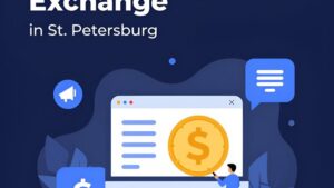 Футуристическая иллюстрация безопасного обмена USDT на рубли в Санкт-Петербурге от компании ВМ Петербург